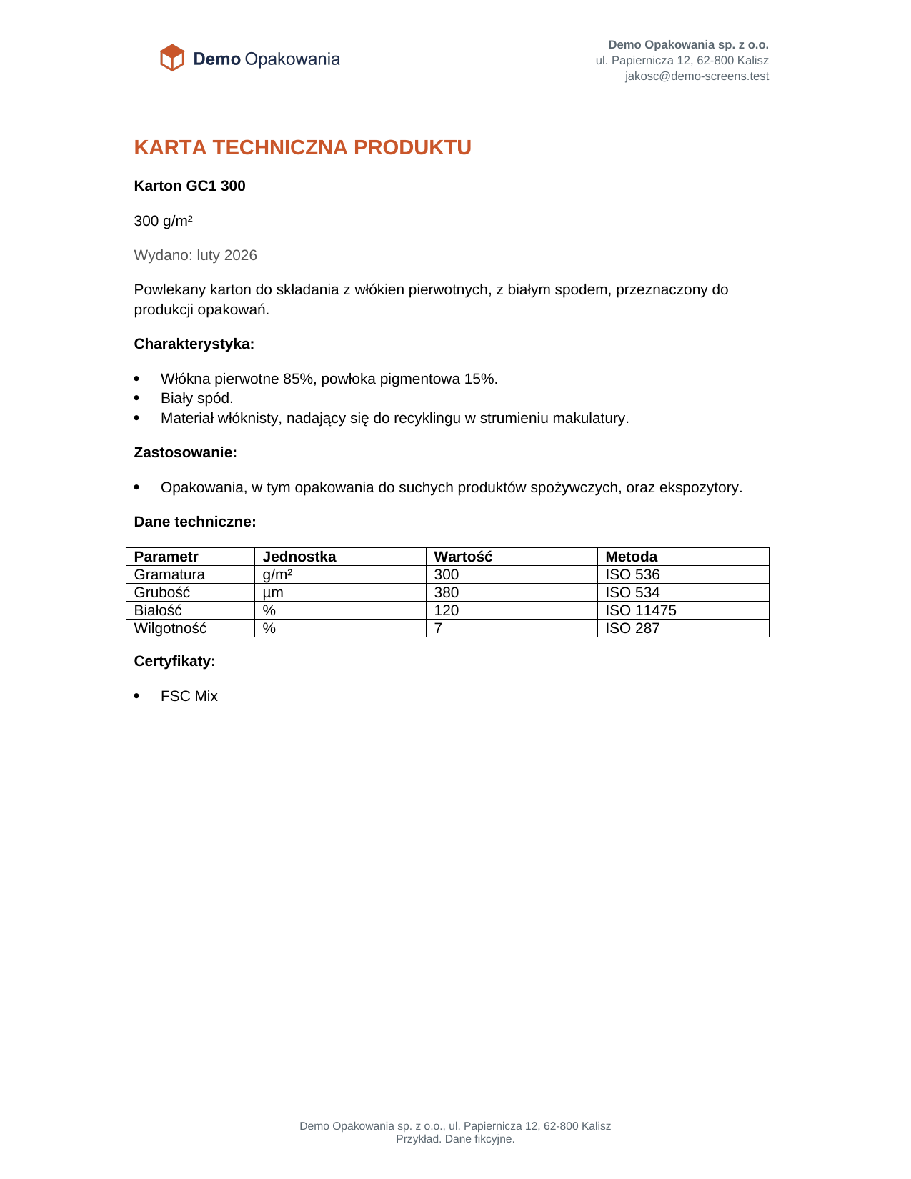 Karta techniczna
