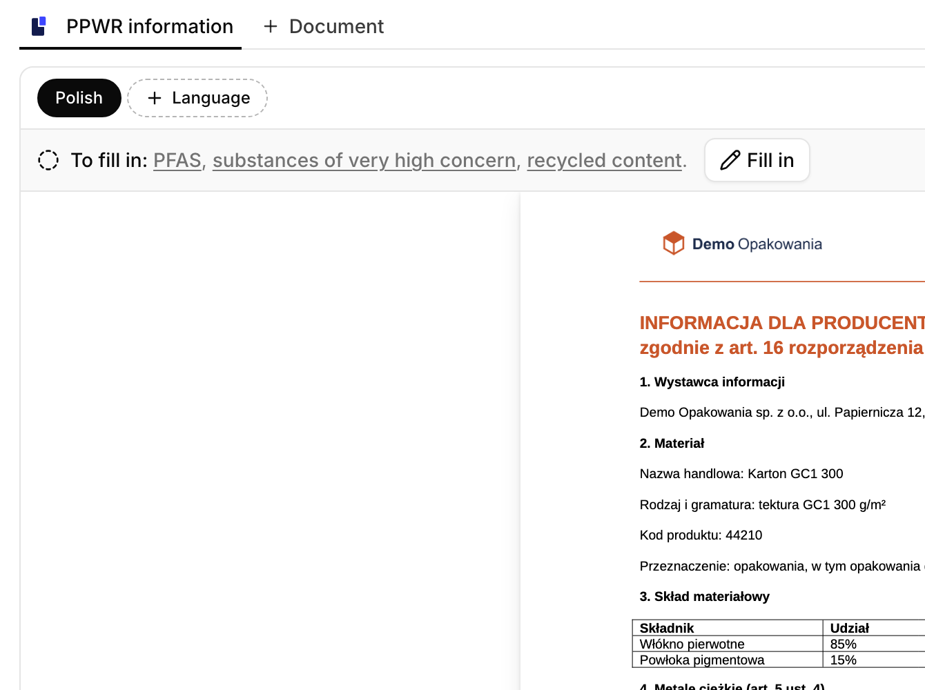 El documento terminado, con la línea de avisos encima y el botón «Descargar»